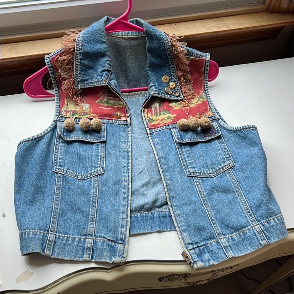 Denim Vest with Embroidered Accents